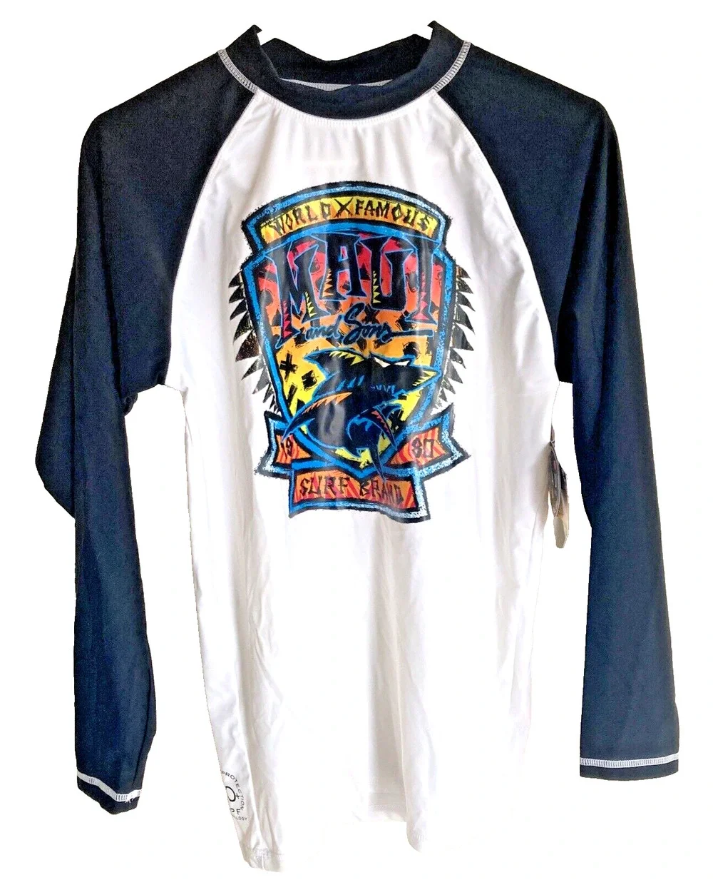 NWT Maui And Sons Swim Shirt M Surf Sun Rash Guard Raglan UPF 50 SharkTribal